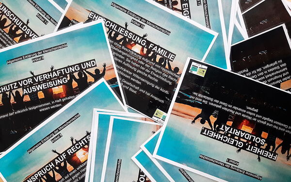 Flyer von der Aktion zum Tag der Menschenrechte