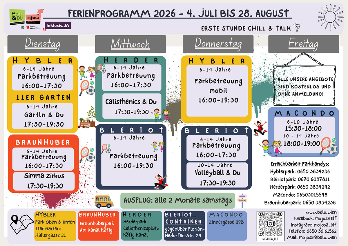 Das Ferienprogramm 2026 von mojosa.